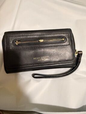 henri bendel Black Leather Wristlet Wallet with Gold Hardware